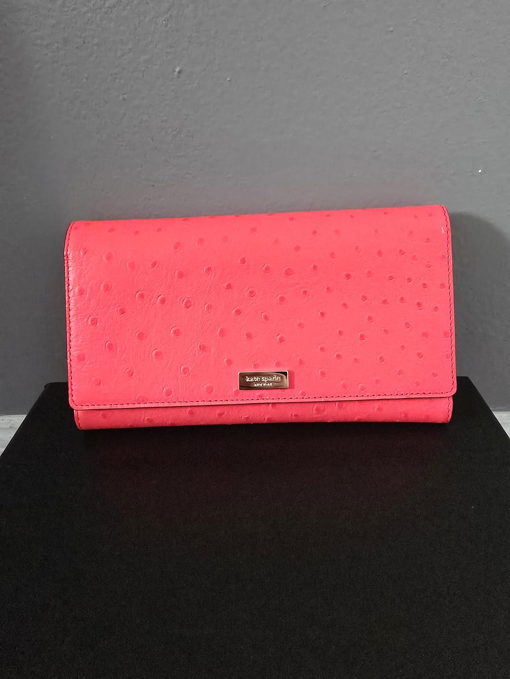 kate spade Red/pink ostrich-embossed flap travel wallet